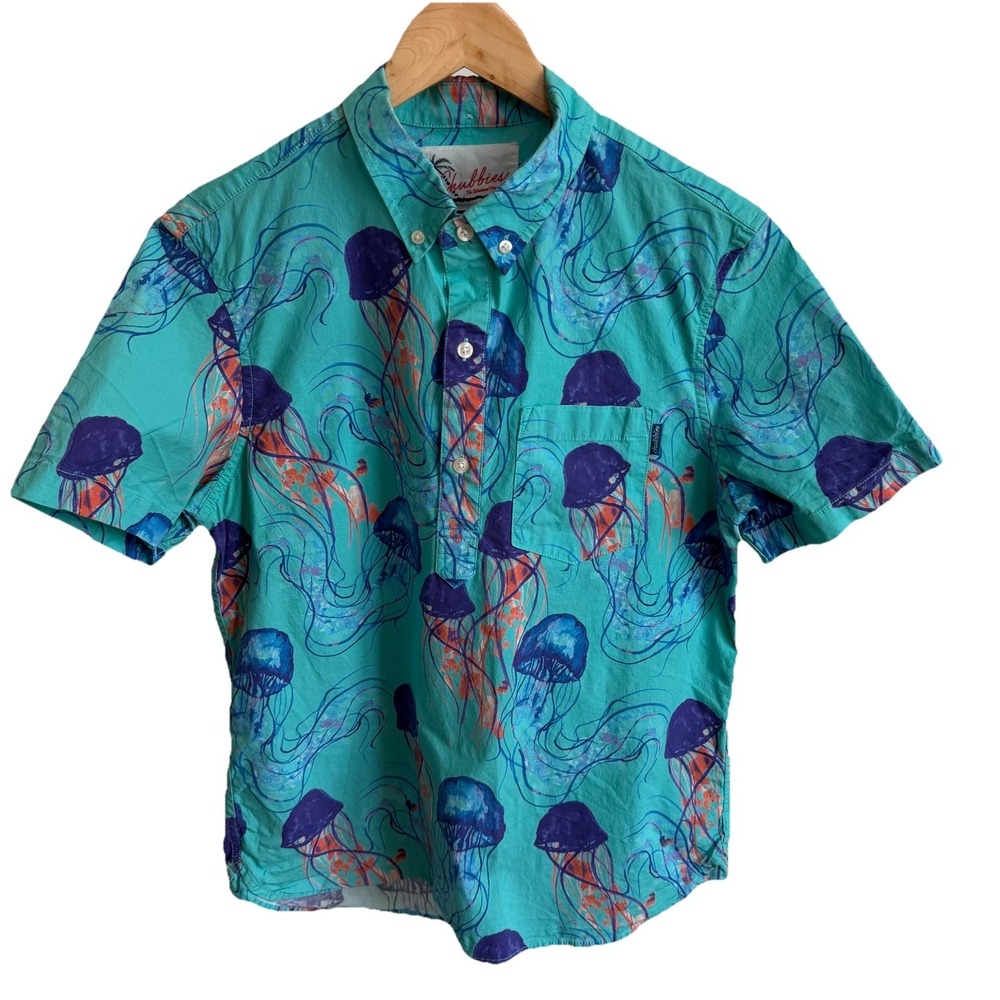 Chubbies Men's Sz Small Blue Jellyfish Themed Casual 1/2 Button Down Shirt
